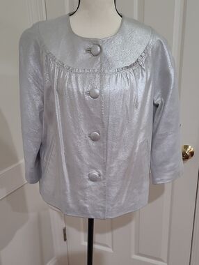 Margaret Godfrey Silver Women's Button-Front Leather Jacket - Size 8